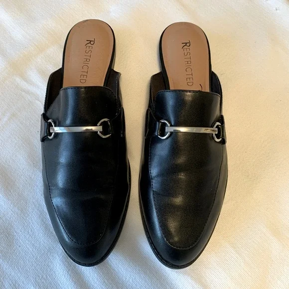 Restricted Black Mule Slide on Flat - Picture 2 of 2